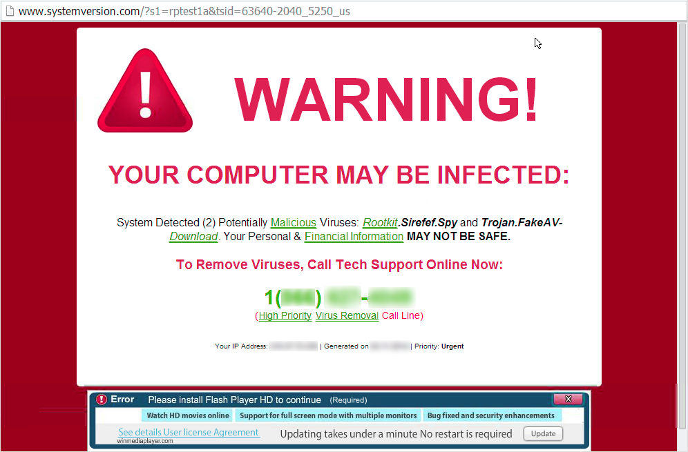 Example of a scareware pop-up warning